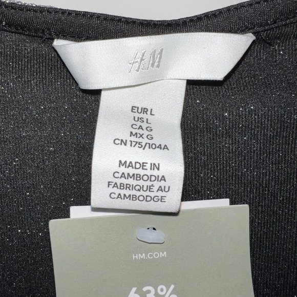 H&M Jersey Top Knot Detail Silver Long Sleeve Flash Reflective - See Video! NWT - Picture 3 of 10